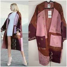 Zara Patchwork Embroidered Quilted Long Kimono Jacket Oversized Xs-S RRP £119