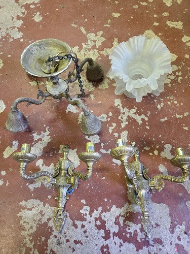 Pair vintage brass wall - of,