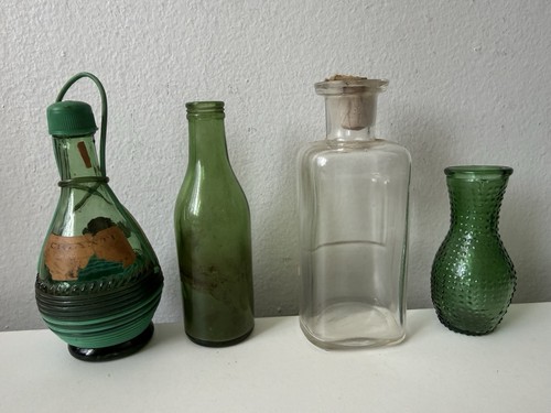 Vintage glass bottle lot green - glass,