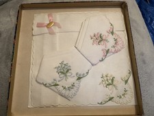 3 Embroidered Ladies Handkerchiefs Flowers & bows  Vintage Boxed Sets Swiss