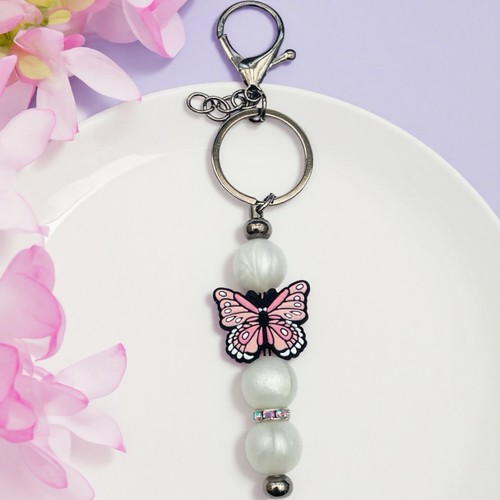Pink butterfly beaded metal - pink,