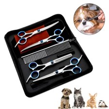 5PCS Professional Pet Hair Cutting Scissors Dog Grooming Kits Curved Shears Set