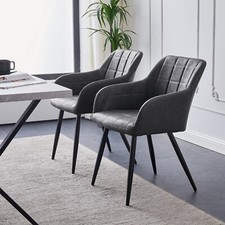 2x Grey Dining Chairs Faux
