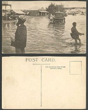 South Africa Standerton in Flood Pioneer Boat Butchery Boys Horses Old Postcard