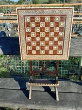 Antique Mother of Pearl Inlaid Tilt Top Chess Table Folding Table Display 