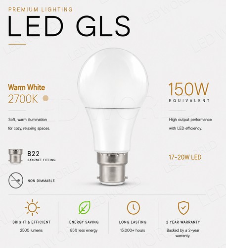 B22 gls led - bulbs, 17-20w