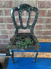 Antique Black Hand Painted CHINOISERIE Doll Child’s Ballon Back CHAIR C.1900