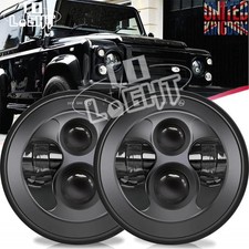 Fit Land Rover Defender 90 110 130 7inch LED Headlights Hi/Lo Black E Mark Light