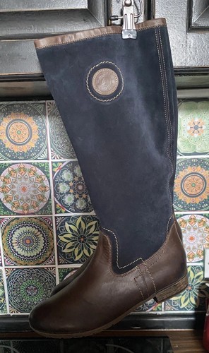 Remonte knee high leather blue - remonte, leather/blue