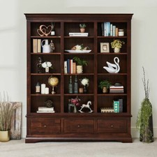 French Hardwood Mahogany Stained Extra Large Grand Library Bookcase with 3 Drawe