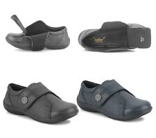 Womens Leather Wide Fit Loafers Ladies Touch Fasten Wide Opening Diabetic Shoes