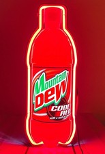 RARE MOUNTAIN DEW CODE RED LED NEON LIGHT BAR MAN CAVE GARAGE BOTTLE 25in