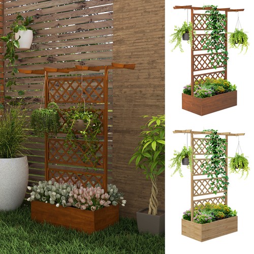 Wooden trellis planter raised - trellis, planter,