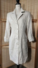 Scaasi Women's Size 10 Vintage Long Jacket L/S Button Up Beige Flax Blend