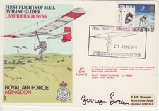 GB Stamps RAF Souvenir Cover RAF Abingdon, Hang Glider Mail, Lambourn Downs 1974
