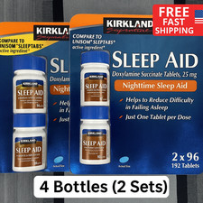 4 bottles Kirkland Sleep Aid Tablets Doxylamine Succinate | 384 ct, exp 04/2028
