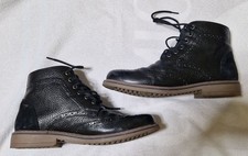 Frank Wright Magnus Leather Full Grain brogue detail Lace up suede heel boot