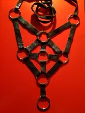Unique hand crafted Unisex Real Leather big Harness Necklace Fetish Goth occult 
