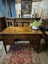 Fab Early Victorian Ladies Flame Mahogany Knee Hole Writing Desk On Turned Legs 