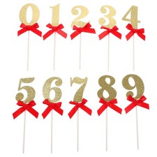  10pcs 0-9 Number Bowknot Cake Toppers: Paper Cake Pick Decorations - for
