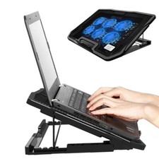 Quiet Laptop Cooler 6 Powerful Fans Gaming Cooling Mat Pad Stand Tilt for 12-17"