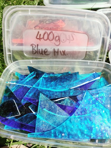 Blue stained glass offcuts - blue,