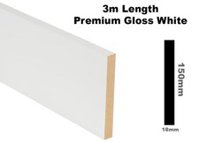 Premium High Gloss White Kitchen Plinth 3000mm x 150mm x 18mm