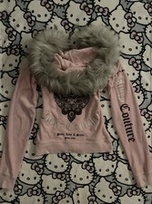 Y2K Rare Vintage Juicy Couture baby pink zip up hoodie with fur hood