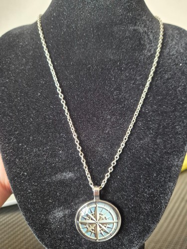 Silver compass mens necklace - compass,
