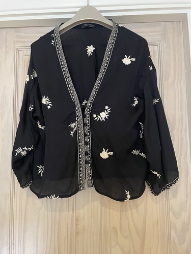 Zara black kimono style top - black,
