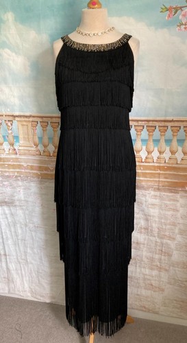 Black gold sequin fringe 1920s - black,