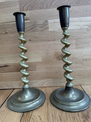 Pair vintage brass spiral - pair,