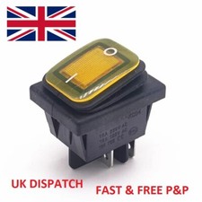 Amber Orange Rectangle Illuminated On-Off Waterproof Rocker Switch 16A 250V DPST