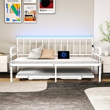 Single Size Metal Sofa Bed Frame with Trundle-White