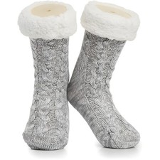 Slipper Fluffy Socks Heat Holding Knitted Sherpa Non Slip for Women and Men