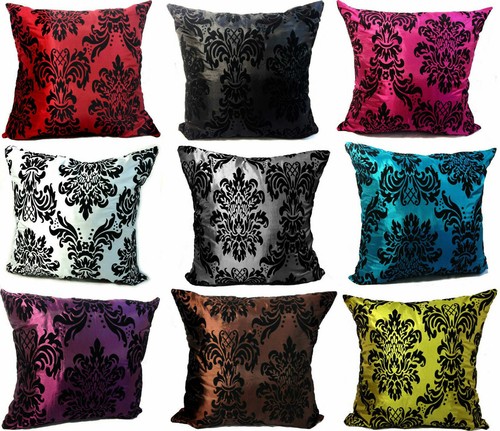 Flocked damask cushions - damask,