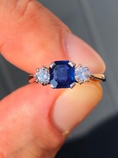 Antique Art Deco Natural 1ct Royal Blue Sapphire & Diamond ring 18ct Gold