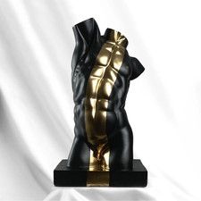 Black Gold Male Torso Sculpture, Handmade Classical Greek Statue, Home Decor