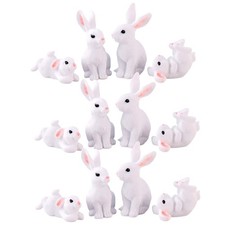 12Pcs Miniature Rabbit Ornaments Cute Bunny Statues for Garden Decor