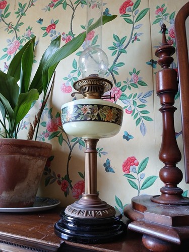 Antique oil lamp black glass - oil,