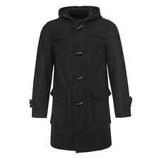 Mens Vintage Hooded Duffle Coat Wool Navy Army Parka Hoodie Style Suit Coat UK