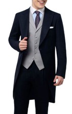 Tailcoat Jacket Morning Coat Navy Wedding Royal Ascot Herringbone Formal Wool