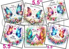 6 XL Card Toppers 5.5" Happy (Wedding) Anniversary Butterflies CRAFTS/Tags