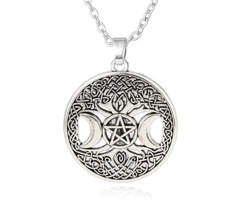 Pentagram triple moon necklace - pentagram,
