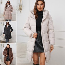 Womens Ladies Long Winter Coat Padded Quilted Bubble Puffer Jacket Warm Hooded