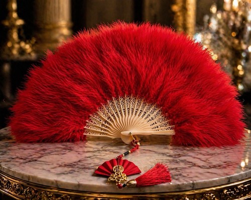 Luxury red feather fan - luxury,