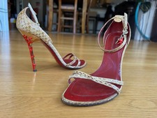 CESARE PACIOTTI Nude & Red Snake Skin Engraving Heels Sandals Size 9 IT 39 Good