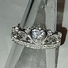 Sterling Silver 925 Heart Crown Cubic Zirconia Ring 8 Different Sizes Available