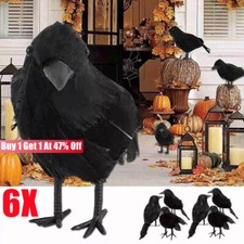 6X Black Crow Prop Bird Halloween Decor Black Raven Realistic Stuffed Feather