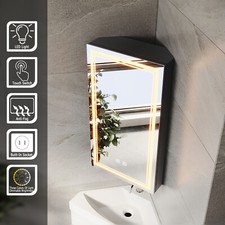 ELEGANT Corner Bathroom Mirror Cabinet With 3 LED Lights Demister Shaver Socket
